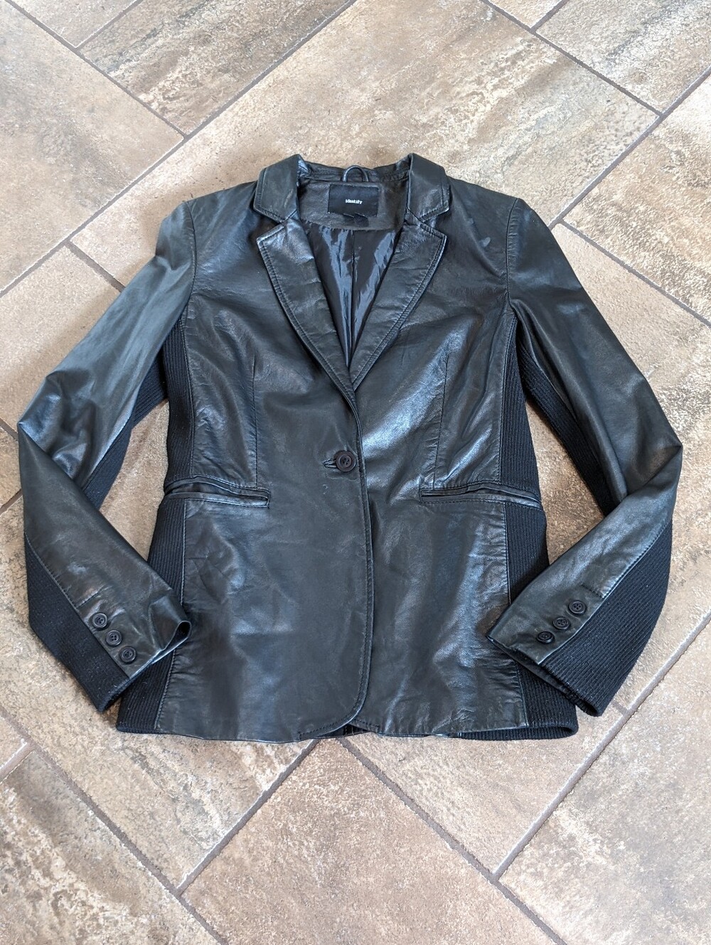 Identify Smooth Leather Tailored Classic Chic One Button Blazer Jacket Size 4 🖤
